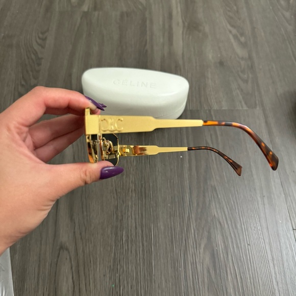 Celine TRIOMPHE METAL 04 SUNGLASSES IN METAL Gold Green New - Picture 7 of 16